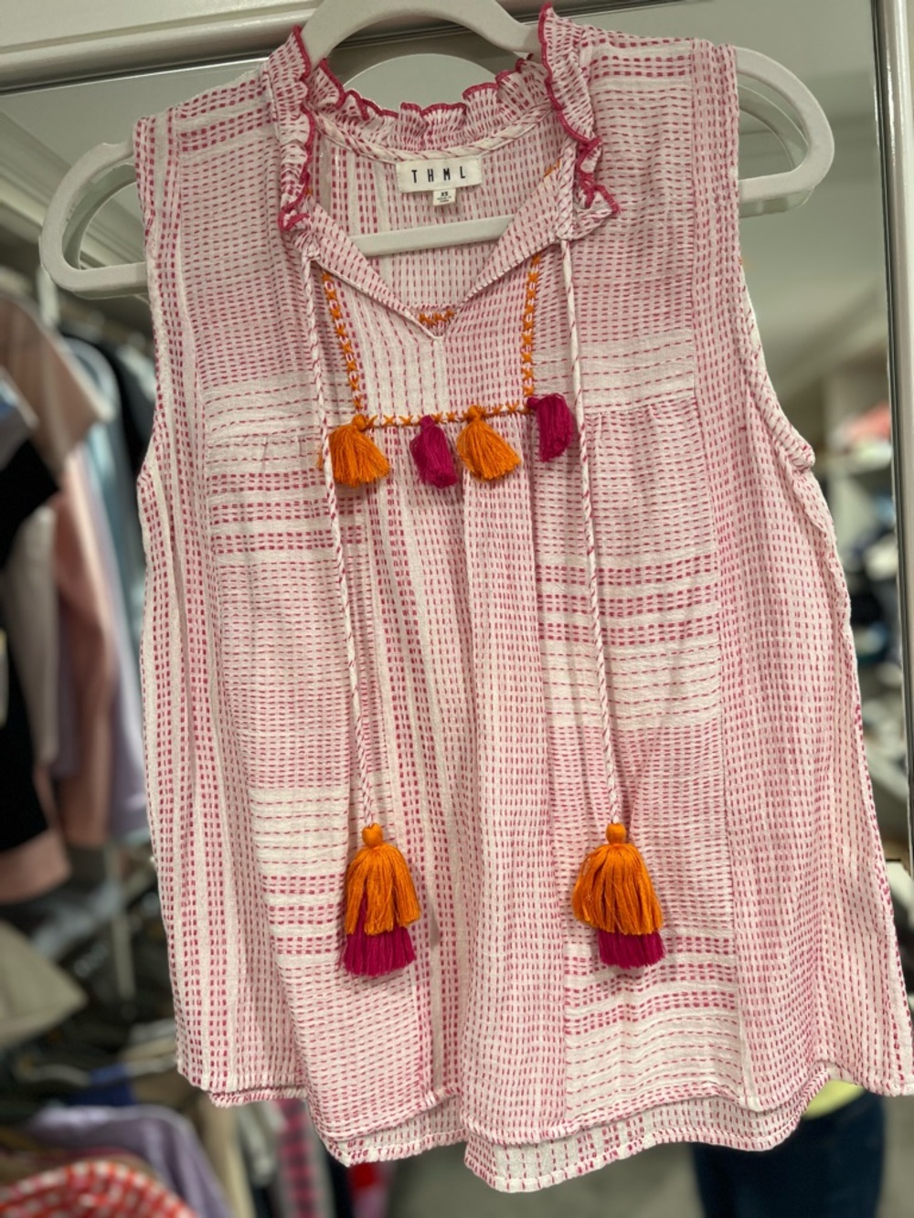 THML Pink & Orange Tassel Sleeveless Tunic